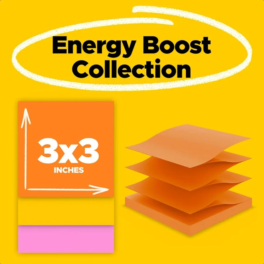 er Sticky Notes 3x3 в 18 блокнотах 2X The Sticking Power Energy Boost Collection Яркие цвета Перерабатываемые R33018SSAUCP