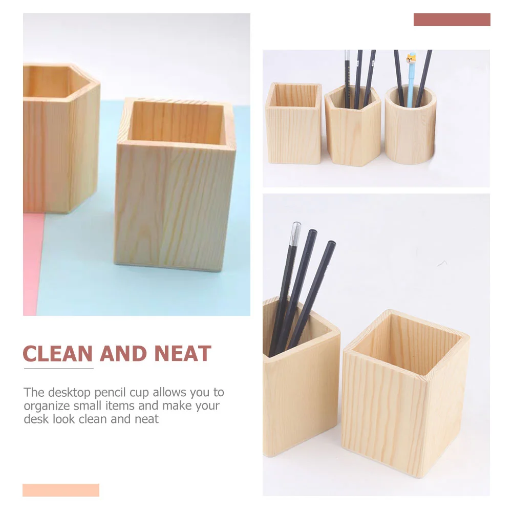 2 Pcs Pine Pen Holder Cutlery Organiser Silverware Special Pencil Case Desktop Organizer Wood Brush Holders Pot Container