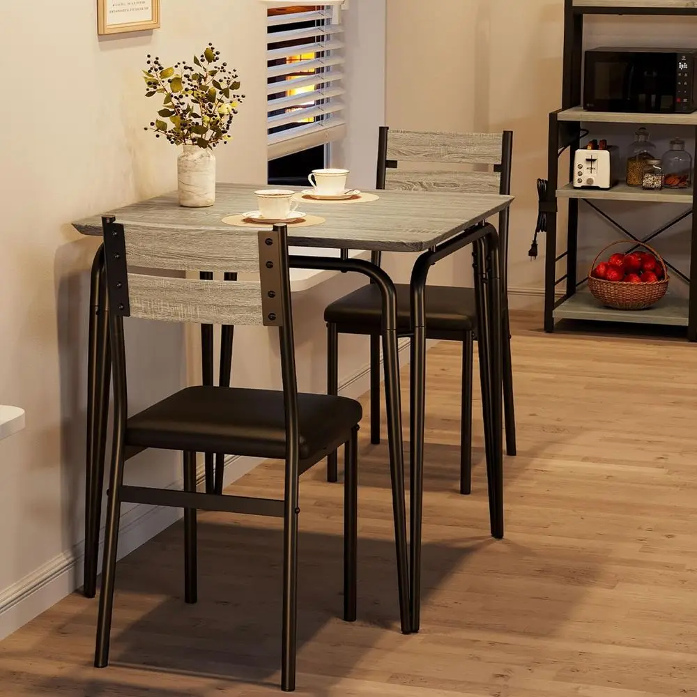 طقم طعام مدمج لشخصين من خشب البلوط مع طاولة وكراسي للمساحات الصغيرة #3