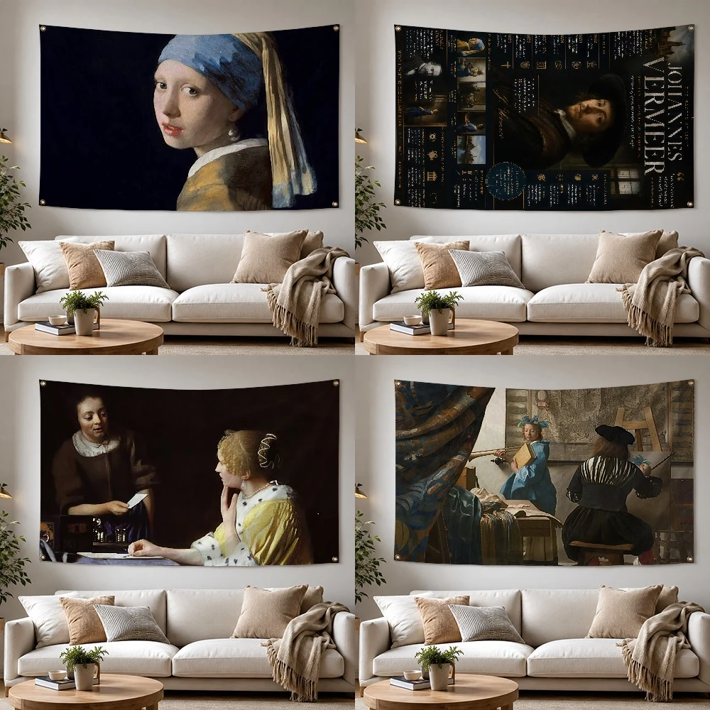 Painter J-Jan Vermeer Art Outdoor Flag for Home Camping Party Club Decor Garden Yard Wall Hanging Banner