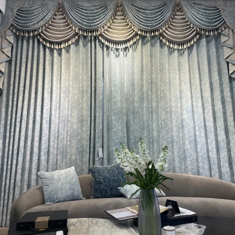 Luxury French Jacquard High-precision Thickened Blackout High-end Living Room Curtains Bedroom Balcony Blackout Curtain Fabric