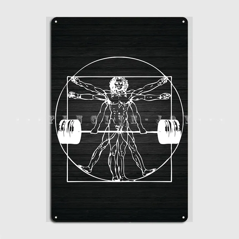 Vitruvian Barbell Man Metal Sign Pub Kitchen Customize Wall Decor Tin Sign Posters