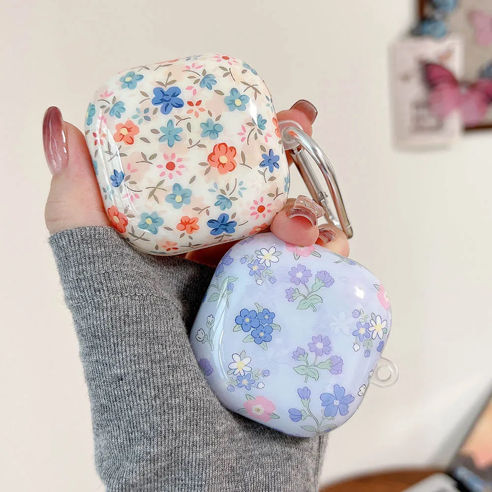 Korean Cute Rural Flowers Plants Case For Samsung Galaxy Buds FE Buds 2 Pro Anti Scratch Earphone Cover For Buds Live 2Pro Hooks