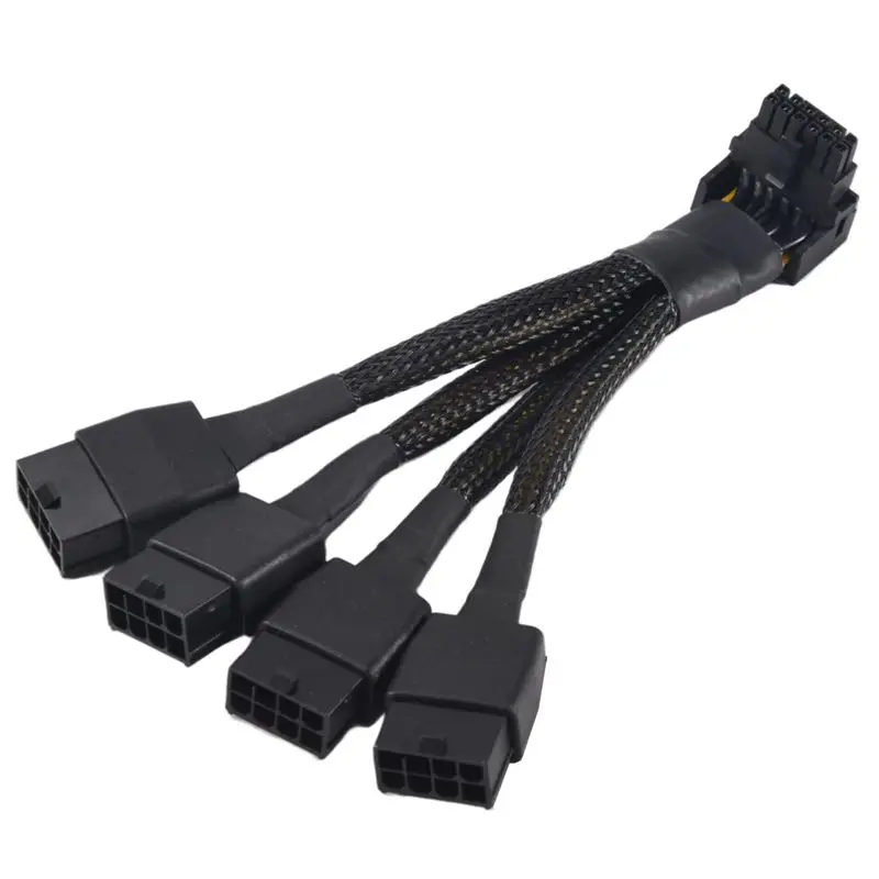 A96T 1 PCS 4X8pin PCI-E To 16Pin(12+4) PCI-E 5.0 12VHPWR Connector 90-Degree Elbow Cable P8X4 To 16PIN-B