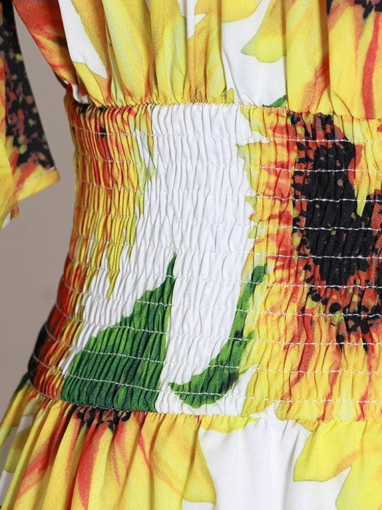 CHICEVER drukowanie hitowy kolor sukienka dla kobiet kwadratowy kołnierzyk Off ramię z krótkim rękawem wysokiej talii Mini sukienki damskie 2024 ubrania