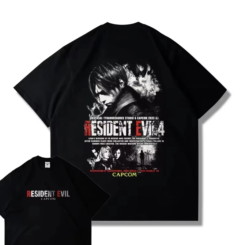 25 CAPCOM Game PS5 Resident Evil 4 Remastered تي شيرتات قصيرة الاكمام للرجال والنساء ملابس فضفاضة ليون مطبوعة Harajuku Y2k