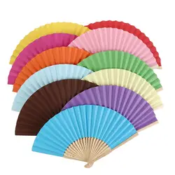 Hot New 7 Inch Hand Held Fan Folding Paper Fan Summer Pattern Folding Dance Wedding Party Lace Silk Folding Solid 18 Colors Fan