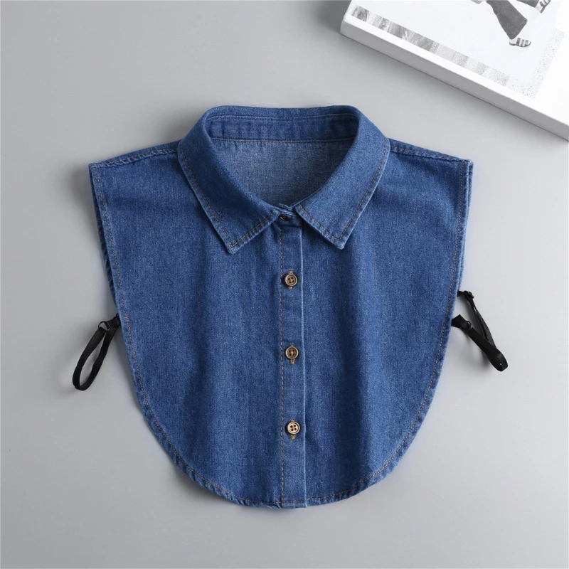 Women Classic Denim Shirt Collar Detachable False Collar Half Shirt for Blouse Sweater Sweatshirt Dress Decorative Insert Shawl