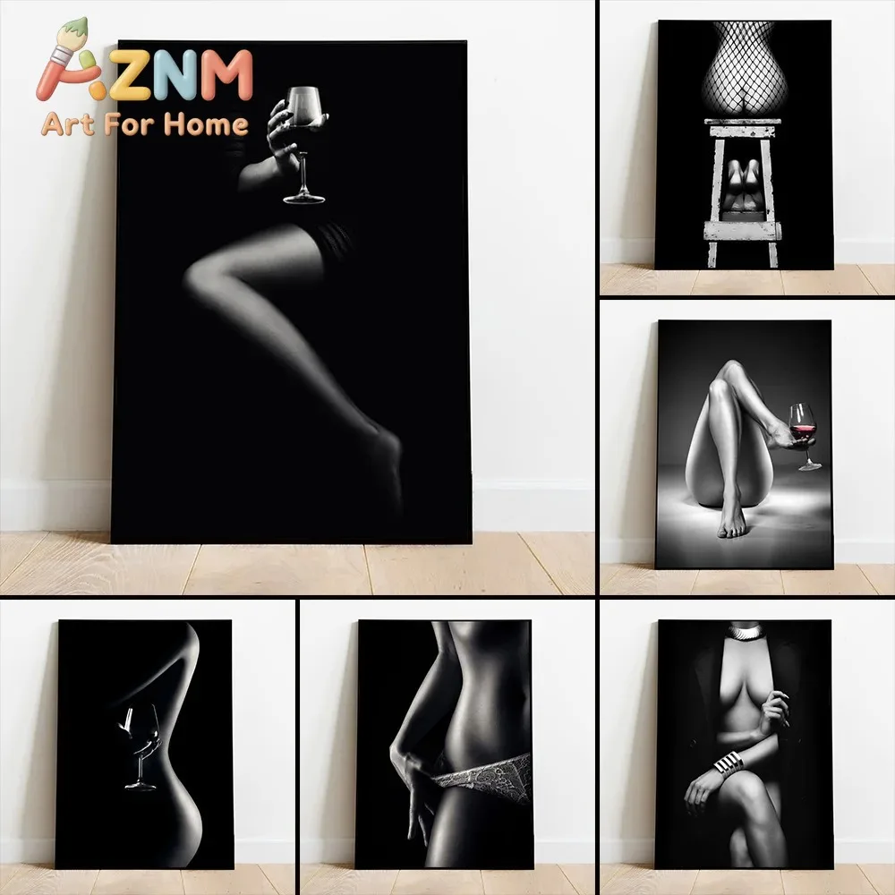 Sexy Nude Woman Wall Art Poster Black and White Mural Modern Home Decoration Pictures Print Canvas Painting Living Room Decor