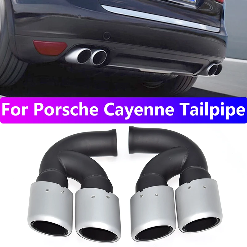 

Для Porsche Cayenne Обновление выхлопной трубы из нержавеющей стали с четырьмя выходами, матовый, серебристый, черный, наконечник насадки глушителя 2011-2014