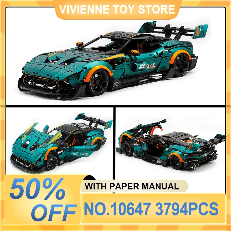GULY 10647 Techniczny zestaw klocków konstrukcyjnych 1:8 Vulcan Super Sports Vehicle Model Hypercar DIY Zabawki dla dorosłych Prezenty świąteczne