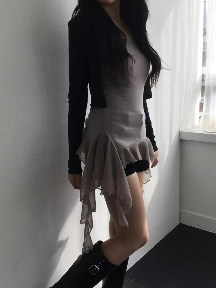 

Summer New Spicy Girl Ruffle Edge Splicing Strap Top Irregular Ribbon Camis for Women