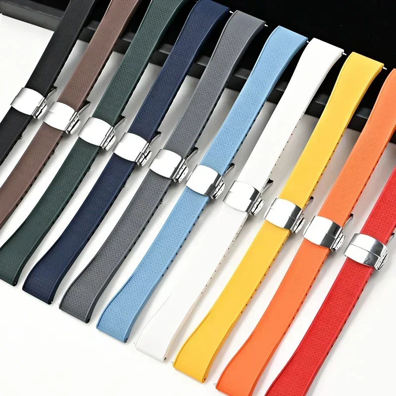 

FKM Strap for Omega Seiko Citizen 20mm 22mm Quick Release Fluoro Rubber Diving Watch Band Butterfly Buckle Bracelet Accessories