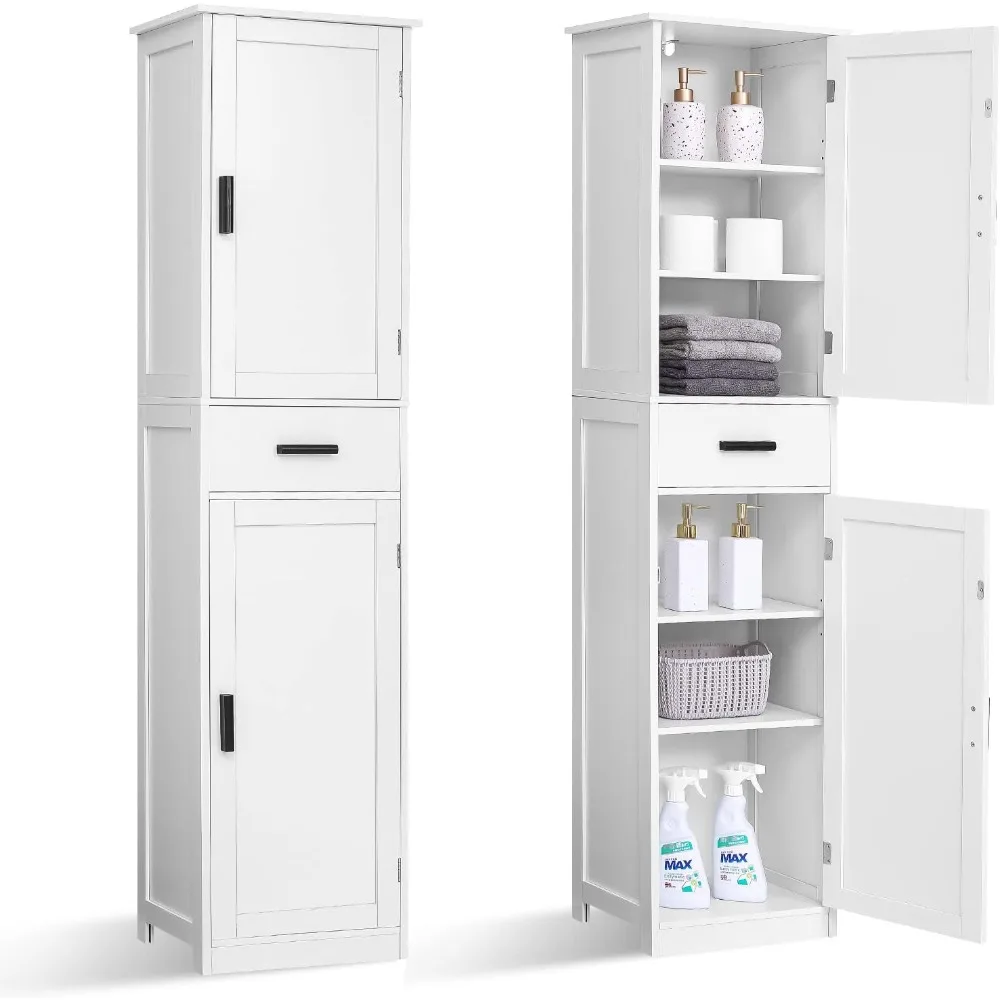 usikey 67“ Tall Bathroom Cabinet, Storage Cabinet with 4 Shelves & 2 Doors, Narrow Storage Cabinet for Bathroom, Living Room