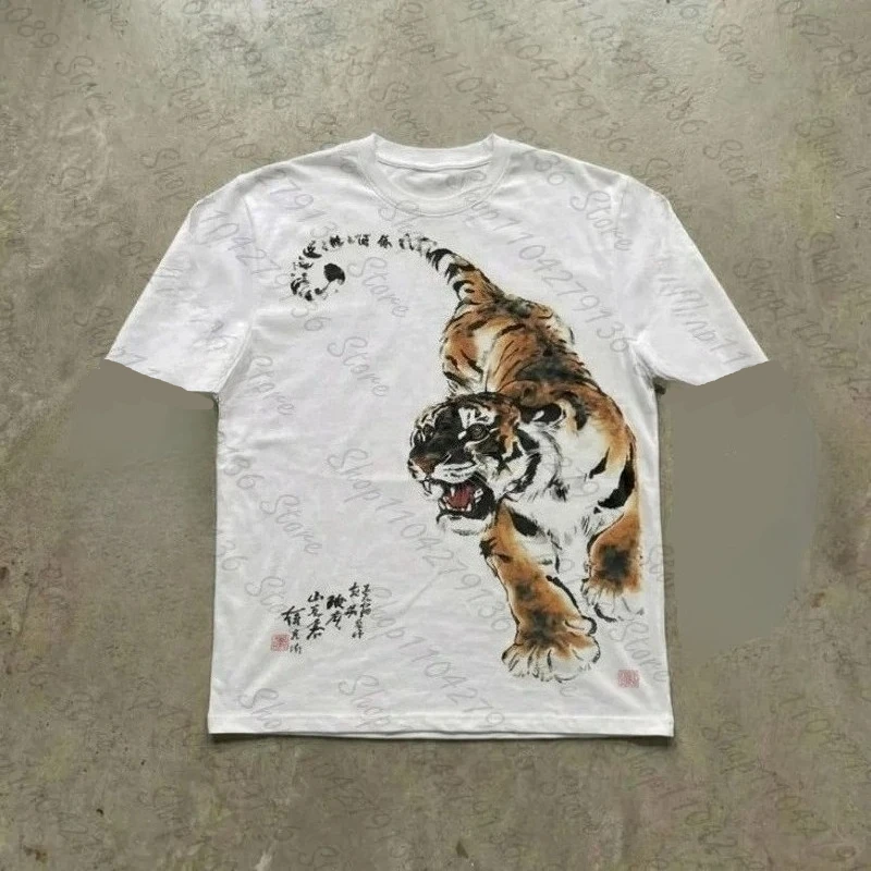 Image of Y2K Damen-T-Shirt mit lustigem Horror-Tiger-Print, langärmlig, lässig, vielseitig, für den Alltag, lässig und vielseitig, atmungsaktiv