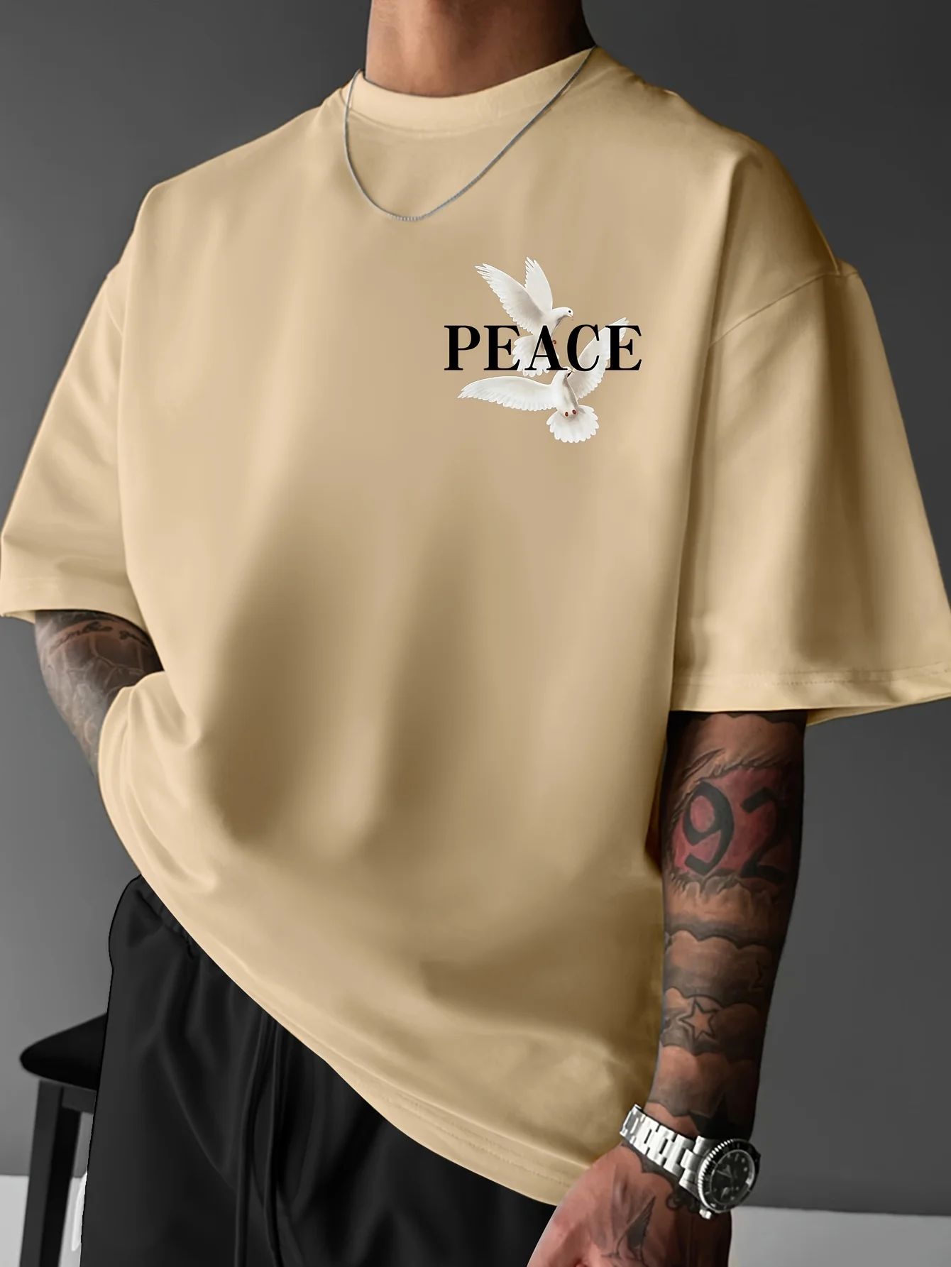 Men's summer 100% pure cotton fashionable casual loose and flat pattern printed sports round neck short sleeved T-shirt top image 5