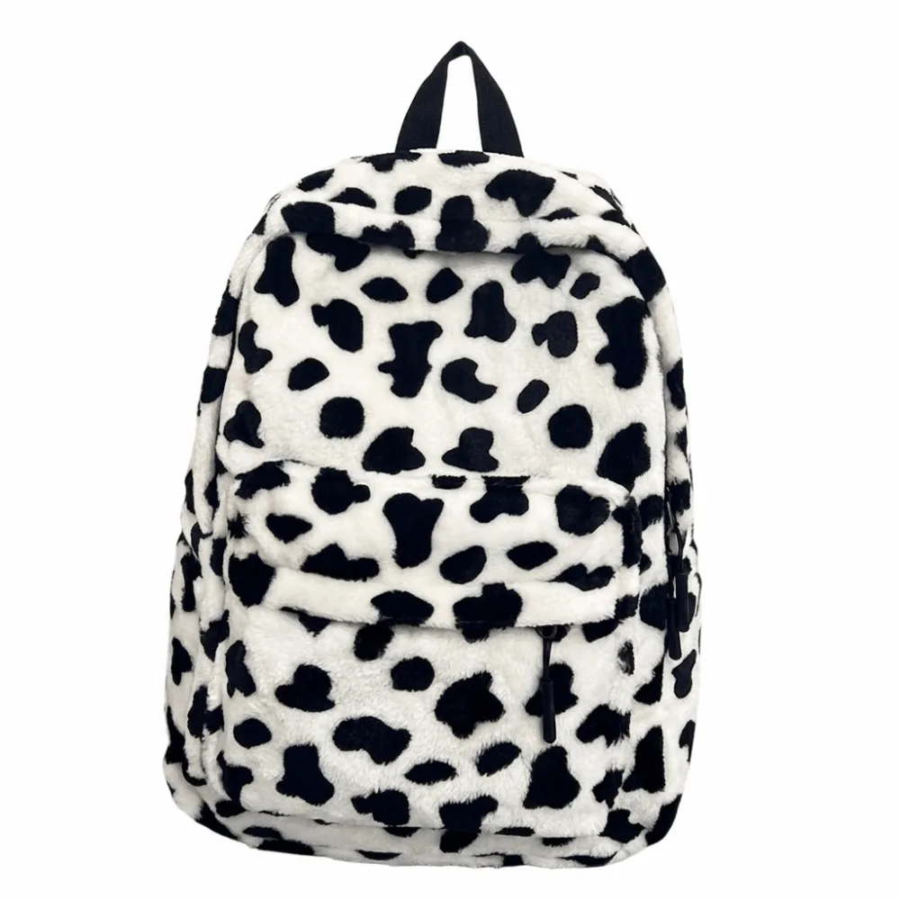 Wear Resistant Plush Leopard Print Backpack Harajuku Lightweight Students School Bag Ulzzang Large Capacity Students Daypack Men