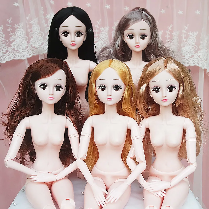 60CM BJD Doll 21 Movable Jointed 3D eyes Straight and Curved Hair Dolls Toys For Girls Gift Naked Doll Body