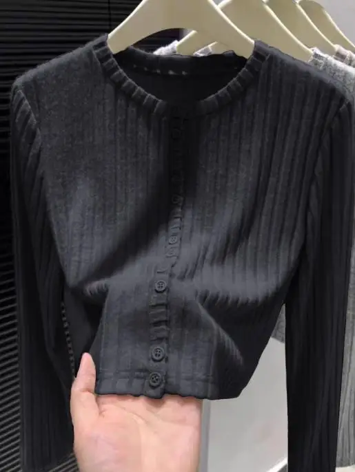 Maglione camicia di lana a maniche lunghe minimalista alla moda da donna Autunno Inverno 2025 Abbigliamento
