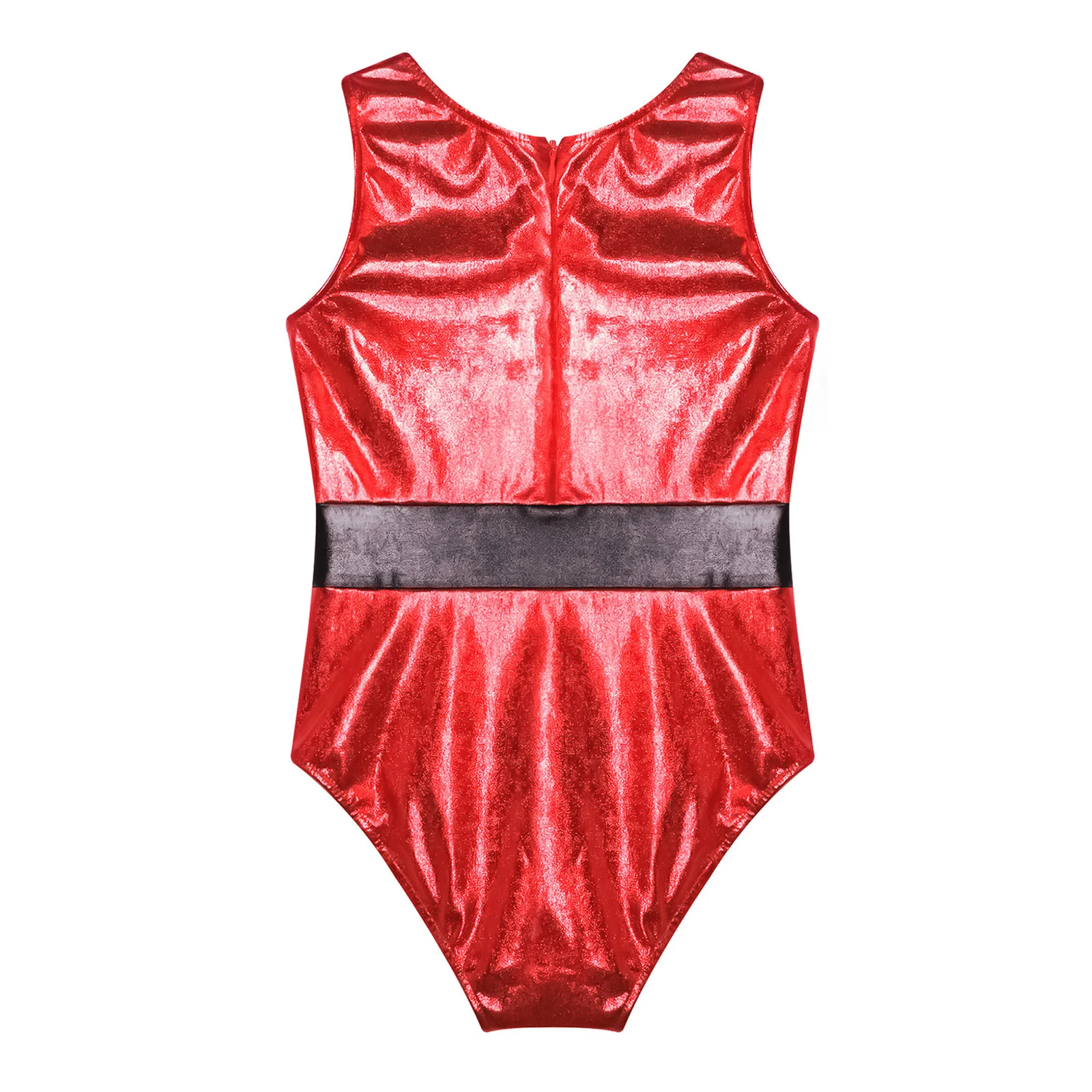 Girls Christmas Santa Claus Cosplay Dance Costume Shiny Metallic Sleeveless Gymnastics Leotard Ice Skating Performance Jumpsuit