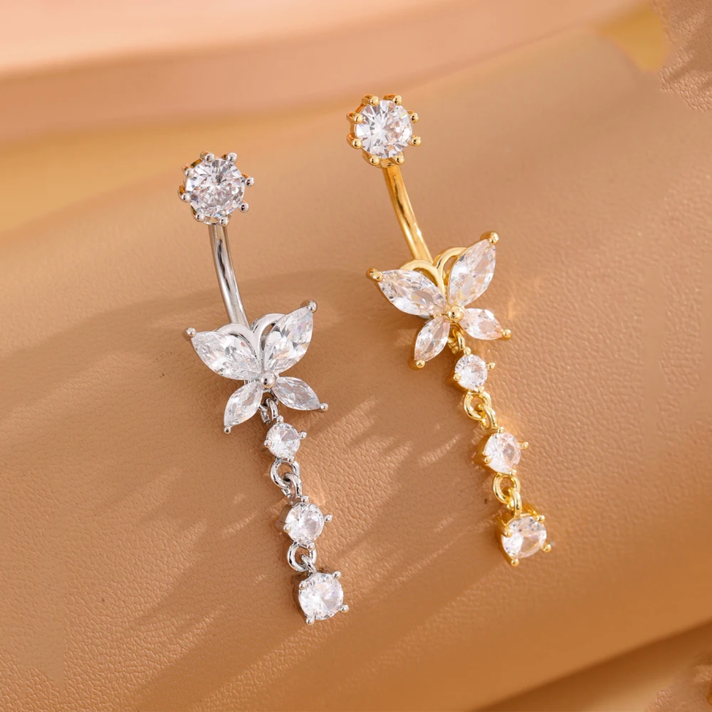 1pc Long Dangled Belly Button  - đánh giá và giá Belly Bar Titanium