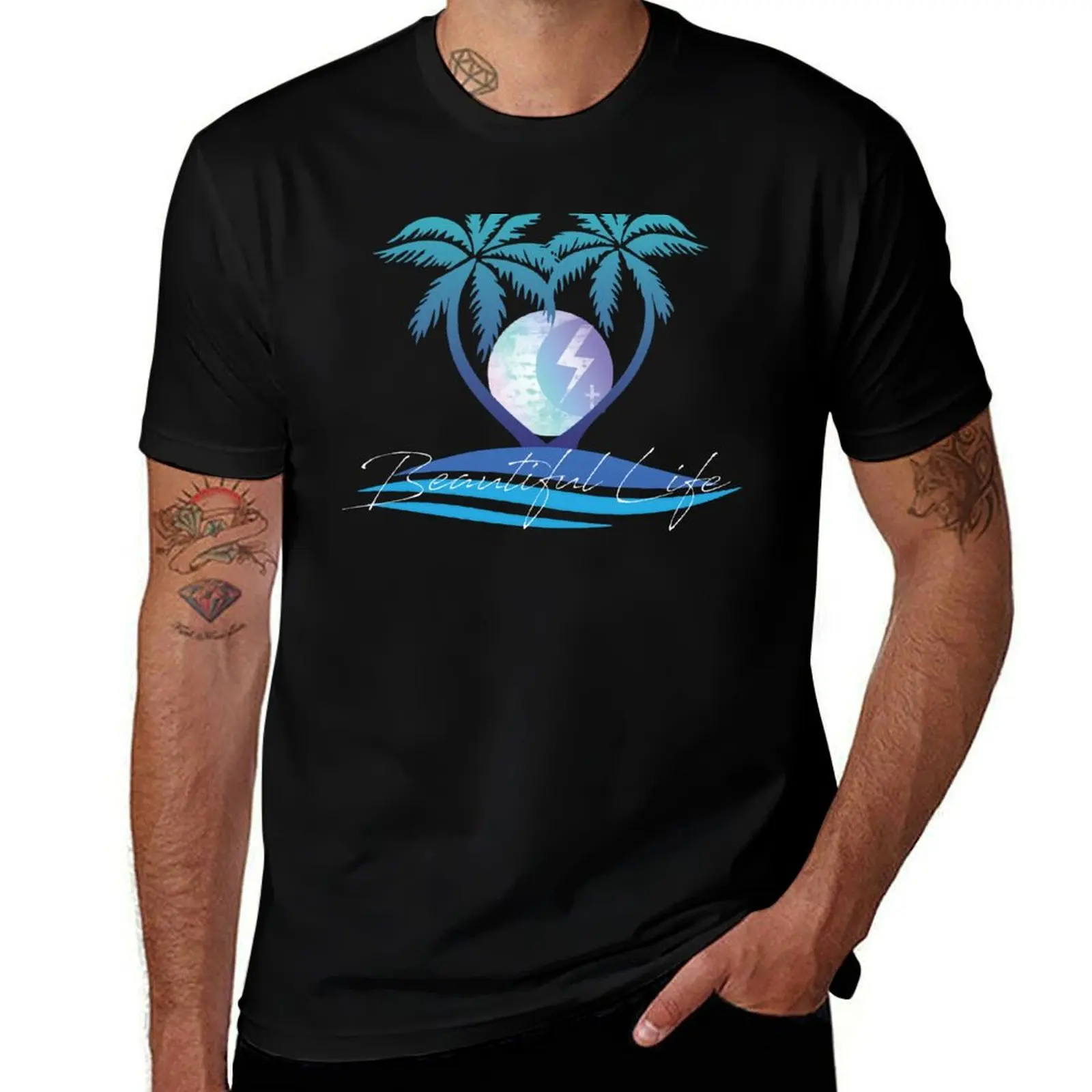Beautiful Life Moon Light T-Shirt Summer Print Short Sleeve Tee T-Shirt
