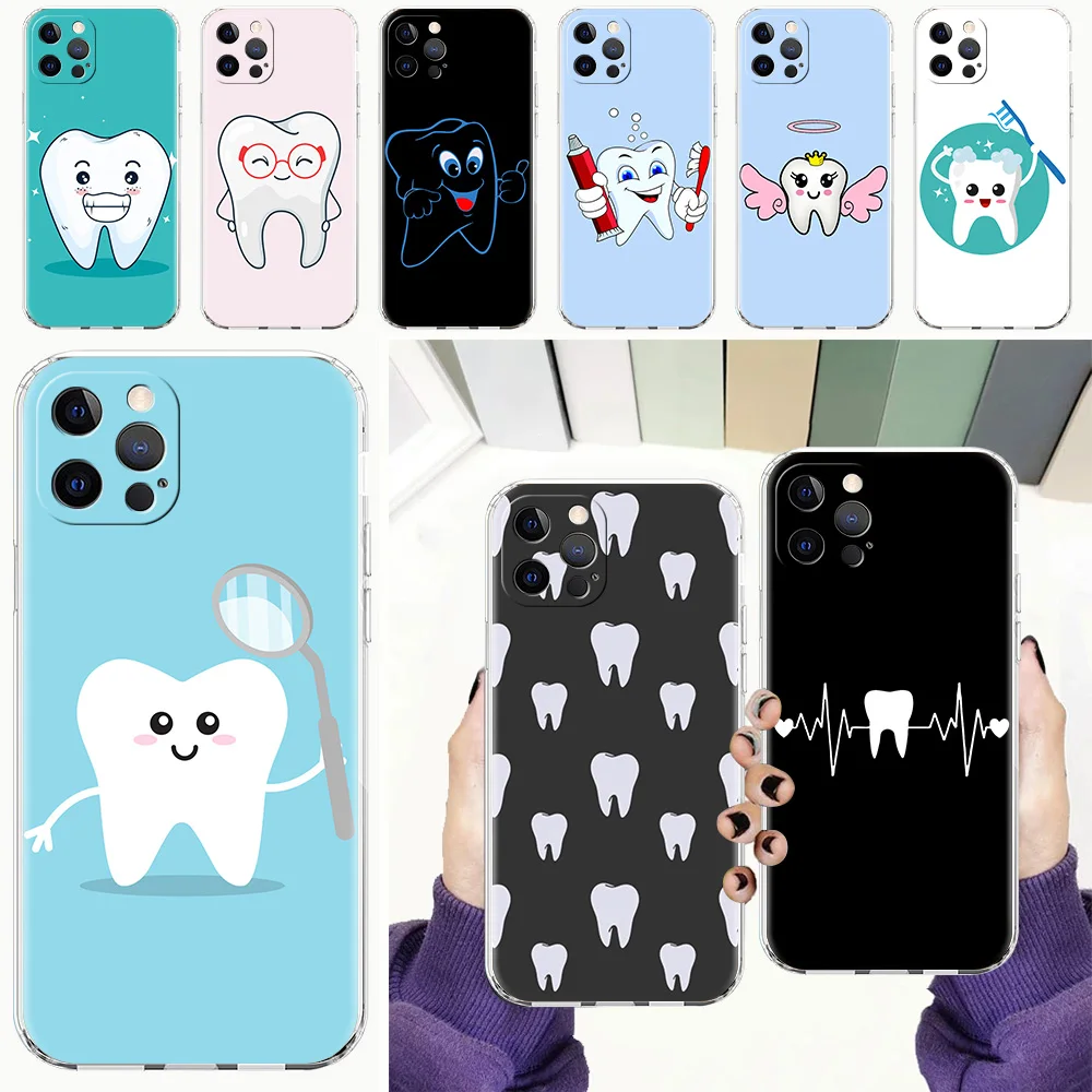 Dentist Teeth Tooth Phone Case For iPhone 15 16 14 13 11 12 Pro Max X XR XS 7 8 Plus SE Luxury Clear Soft Silicone Cover Fundas