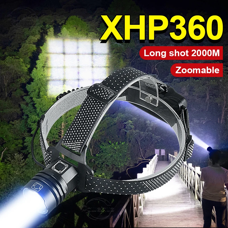 XHP360 High Power LED Portable Headlamp Waterproof Outdoof Head Lamp Zoomable Head FlashLight 18650 USB Rechargeable Headlight