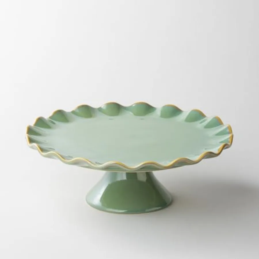 Cake Stand Ceramic Small Cake Stand for 8 Inch Cake Vintage Dessert Stand with Ruffle Trim for Mother's Day Decorative Pedestal