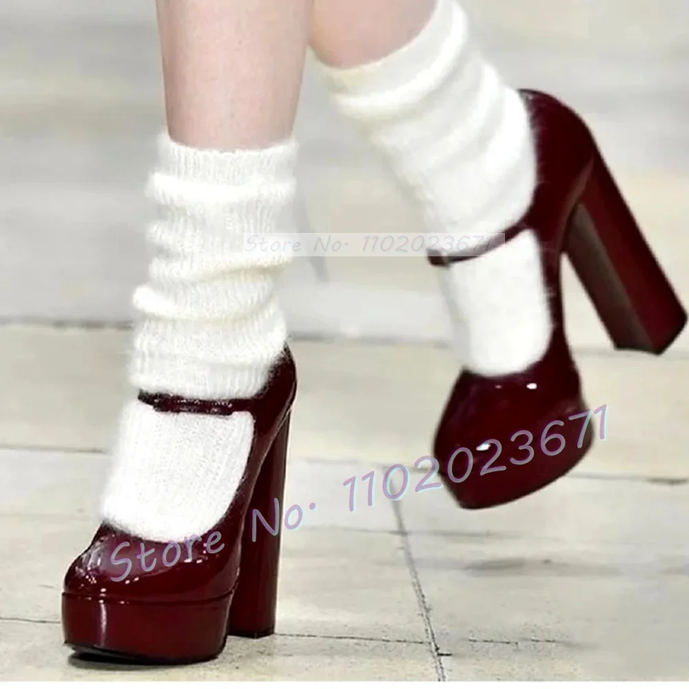 

Front Strap Platform Runway Sandals Women Cool Round Tip High Block Heel Shoes Summer Party Girl's Lolita Patent Leather Sandals