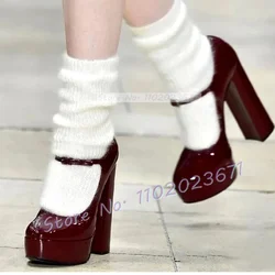 Front Strap Platform Runway Sandals Women Cool Round Tip High Block Heel Shoes Summer Party Girl's Lolita Patent Leather Sandals