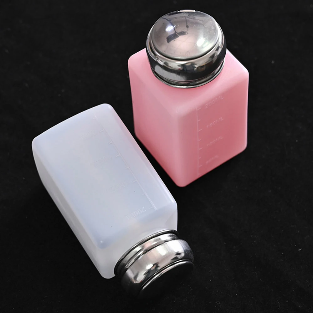 200ml Refillable Nail Liquid Container Bottle Pink White Empty Cosmetic Makeup Cleaner Press Pump Dispenser Salon Nail Art Tools