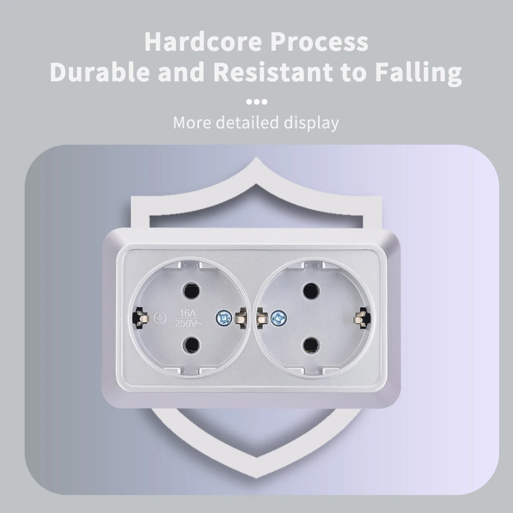 WESA srebrzyste powierzchnia ściany 2 gniazda zatykają zewnętrzne gniazdka elektryczne z zewnętrznym gniazdkiem zasilającym z uziemieniem,