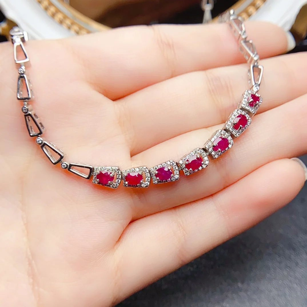 FS 3*4mm Natural Ruby Bracelet S925 Sterling Silver for Women Fine Fashion Charm Weddings Jewelry Certificate MeiBaPJ New