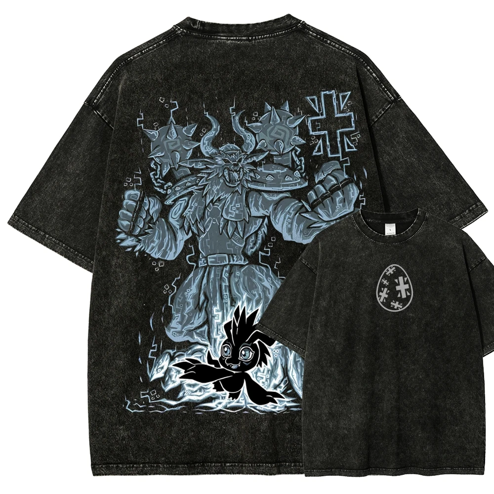 

J-Retro Anime T Shirt Men Vintage Washed Cotton Tee Shirt 90s Nostalgia Character Group Graphic Hip Hop Harajuku Streetwear Top