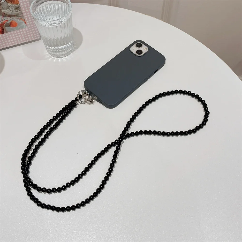 Glossy Pearl Key Strap Crossbody Lanyard Necklace Bracelet Keyring Purse Backpack Charm Crochet for IPhone Samsung Huawei XiaoMi