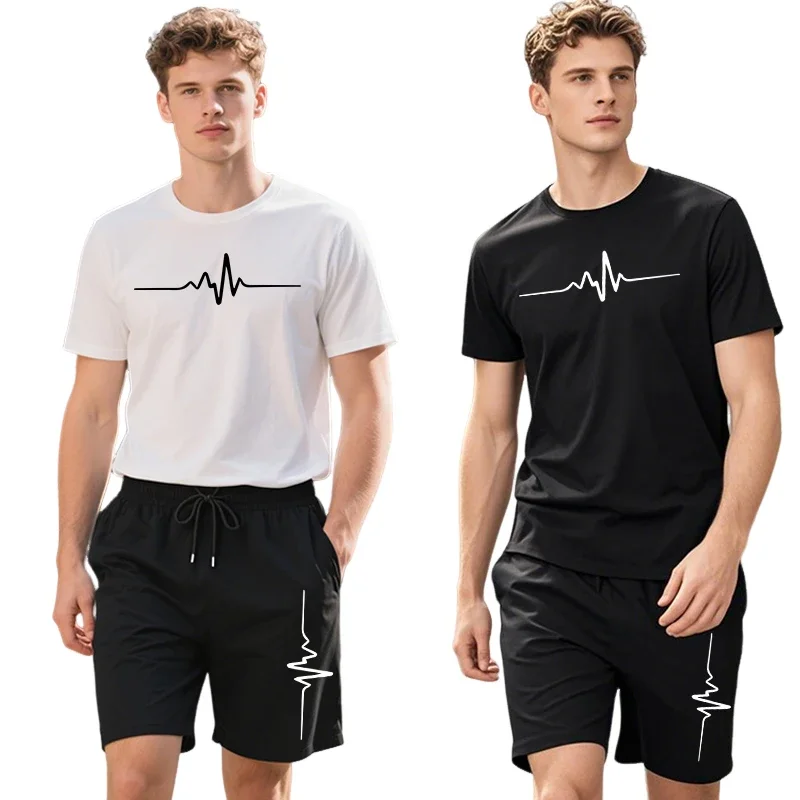 

2025 New Arrival Men's T-shirts Walking Shorts 2pcs Set Spring Summer Daily Casual Sports Outfits Urban Fashion Tees Tracksuits