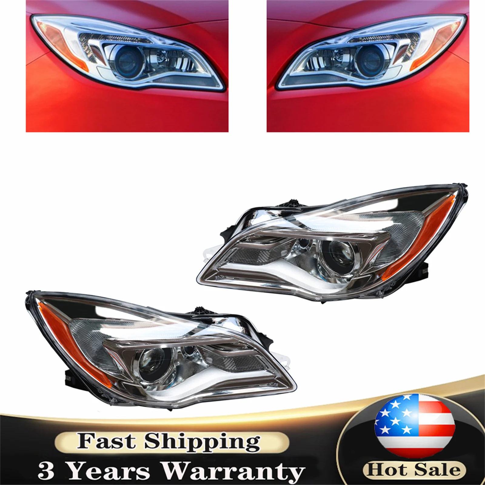 

Halogen LED Headlights Headlamps Accessory For 2014 2015 2016 2017 Buick Regal LED DRL With Bulbs Pair/Left/Right Side