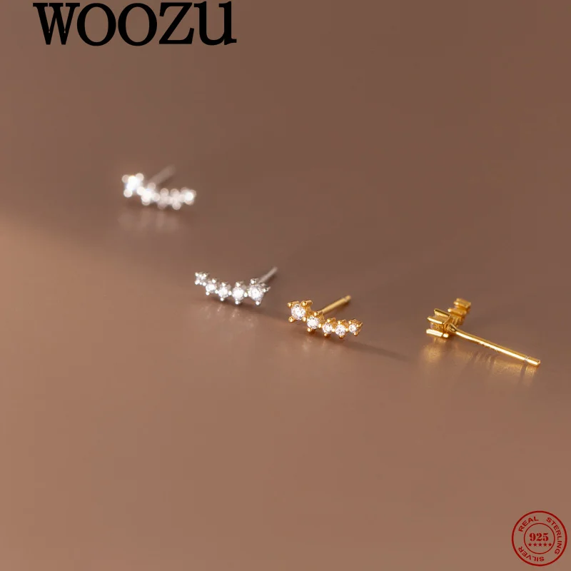 

WOOZU стерлингового серебра 925 пробы, нежные минималистичные классические серьги-гвоздики с цирконием для женщин, вечерние универсальные повседневные модные изящные ювелирные изделия