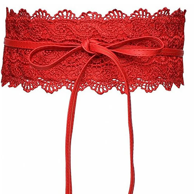 Boho Style Women Bow Lace Belt Wide Girdle Corset PU Leather Waist Belts Wedding Dress Skirt Decorative Waistband