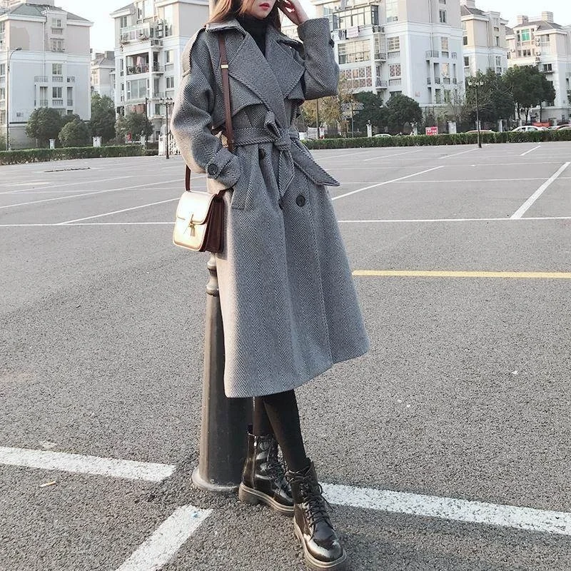 Autumn And Winter 2023 New Thickened Overcoat Women's Medium Long Knee Length Korean Loose And Versatile Woolen Coat