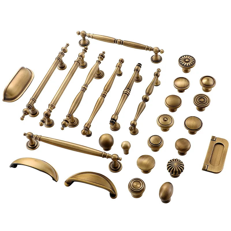 ทองเหลืองโบราณตู้จับ Vintage ถ้วยดึง Retro LuxuryT บาร์จับอีกต่อไปลิ้นชักห้องครัวเฟอร์นิเจอร์ฮาร์ดแวร์