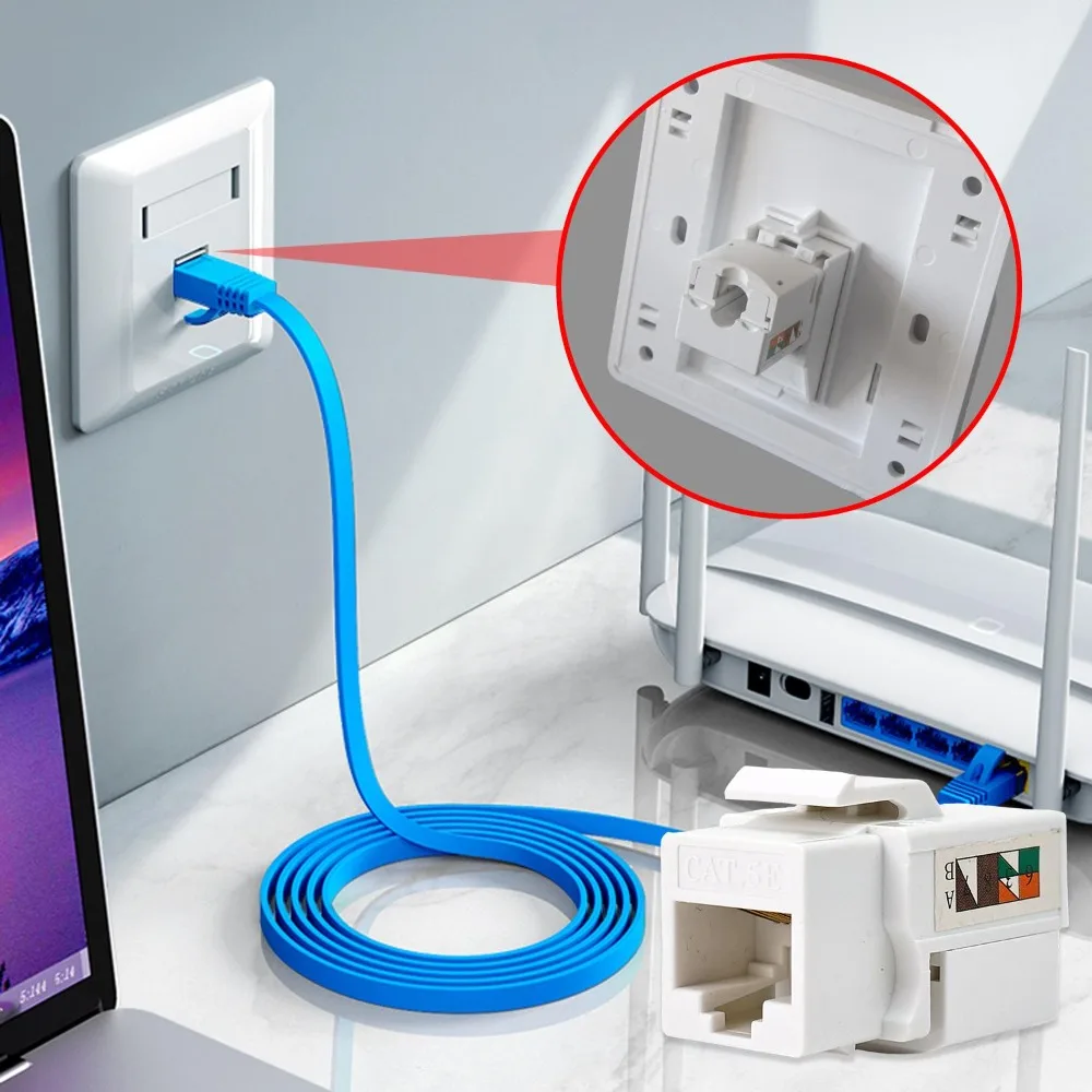 10-1PCS RJ45 Cat6 Cat5e Keystone Jack Crimp-On Network Information Module Ethernet Wall Jack CAT6 CAT5E Network Coupler Adapter