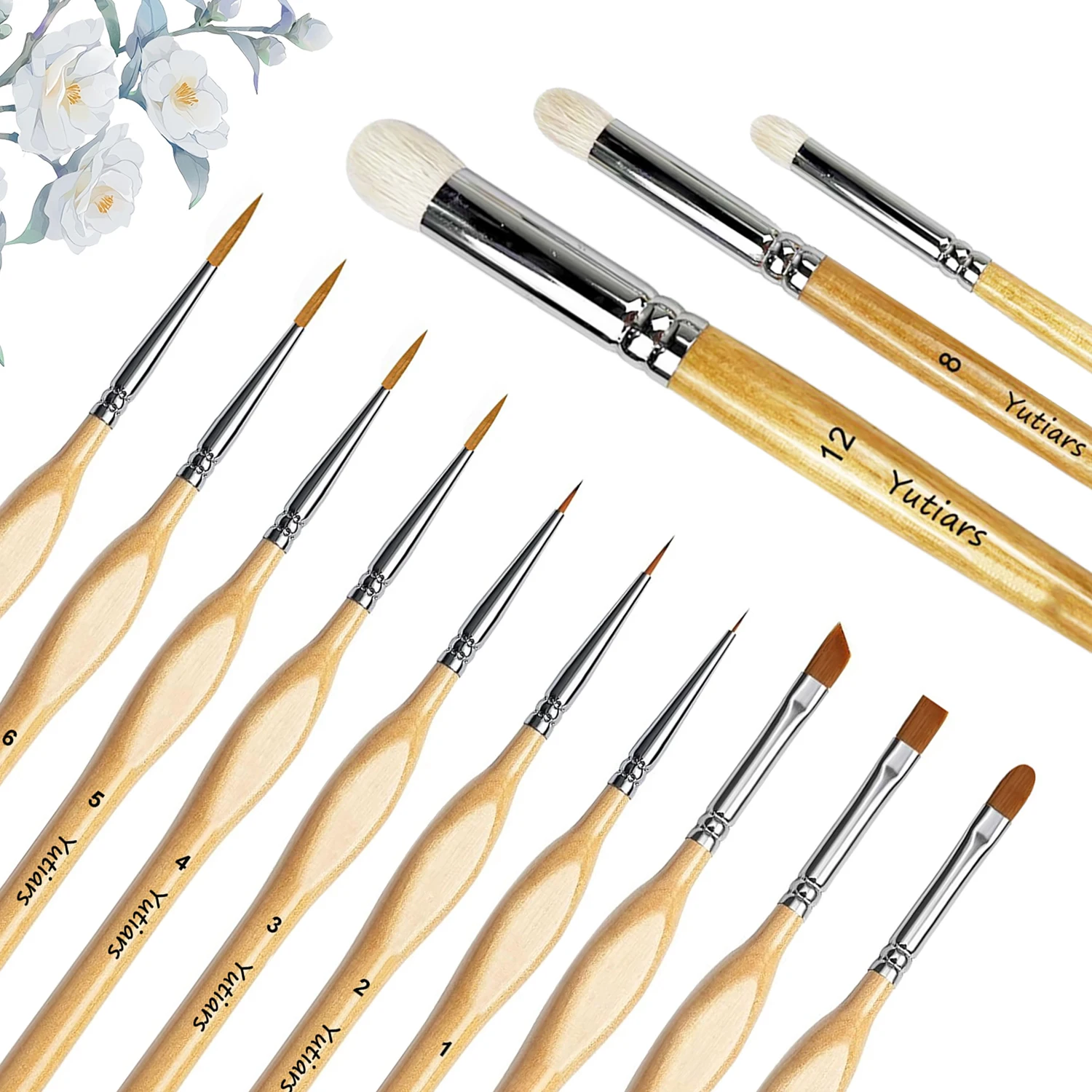 3Pcs Wooden Dry Brush Miniature Painting And 10Pcs Wooden Nylon Brush Set Fine Details Nylon Brush Hair for Acrylic, Watercolor