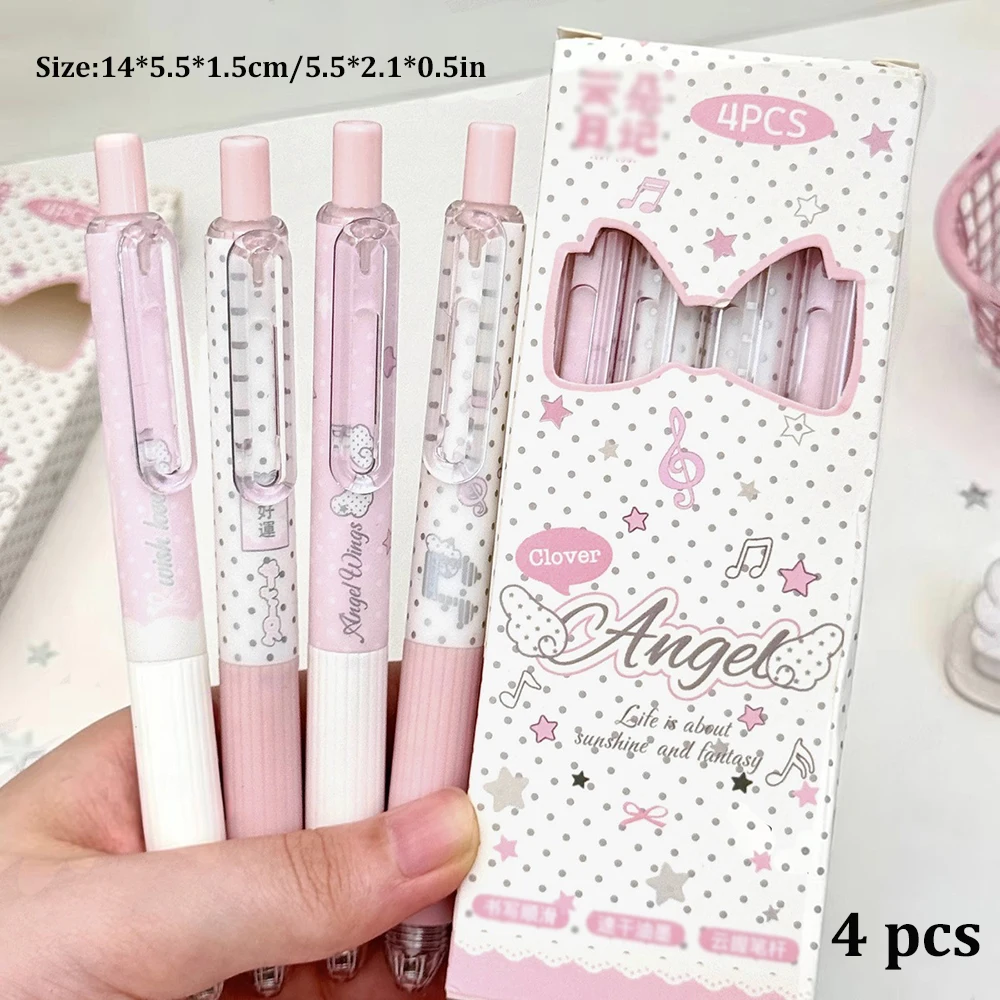 4 Pieces Angel Wings Press Neutral Pen, High Appearance Students Smooth Black 0.5 Signature Pen, Comfortable Grip