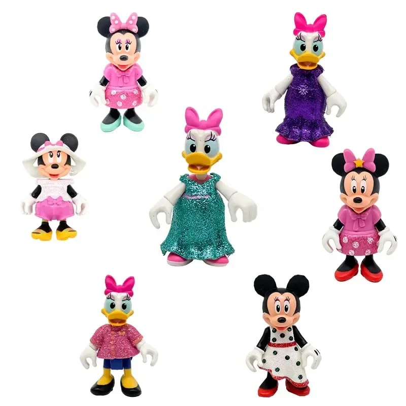 

Disney Cute Mickey Minnie Donald Duck Mickey Mouse Change Clothes Anime Kawaii Action Figures Collection Model Kid Toy Gifts