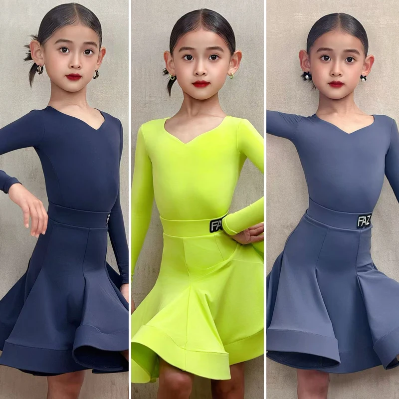 

New children's popular Latin dance competition clothing girls' large skirt children's performance clothing