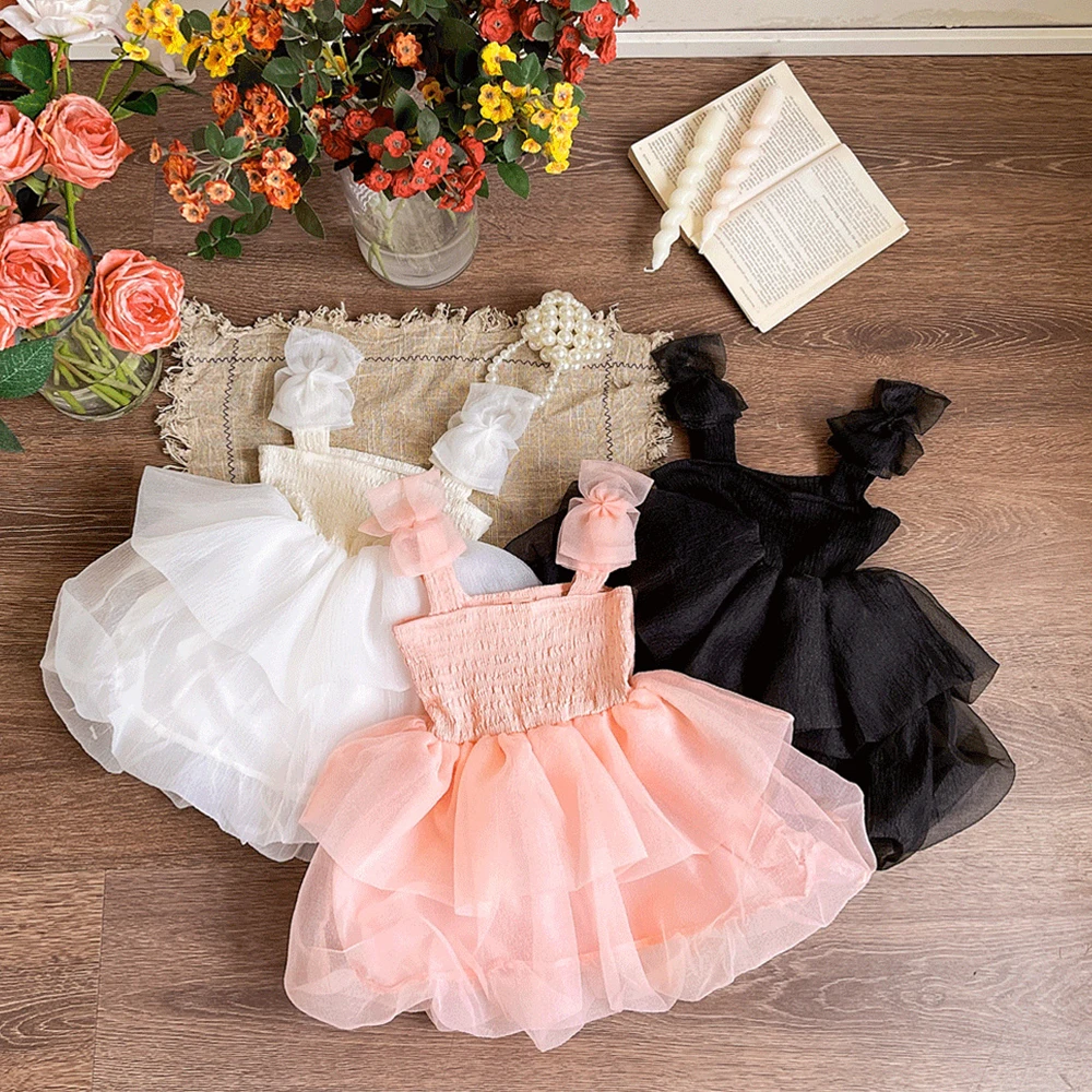 

Цельное платье для маленьких девочек, летнее черное платье для маленьких девочек, торжественное платье на первый день рождения, детская одежда, черное платье-пачка для младенцев