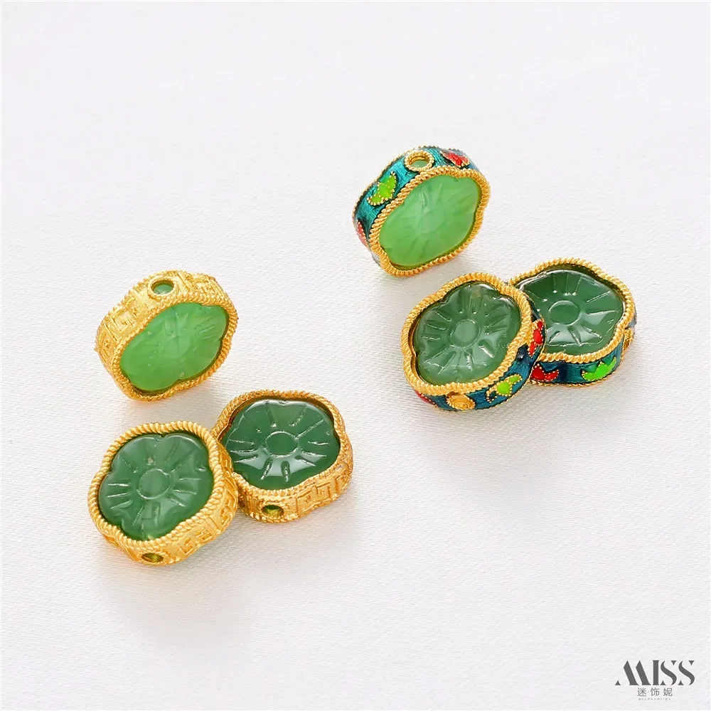 

18K Gold Color Matte Gold Jade Stone Burnt Blue Gold Edge Bead Partition DIY Jewelry Accessories Bracelets Necklaces with Beads
