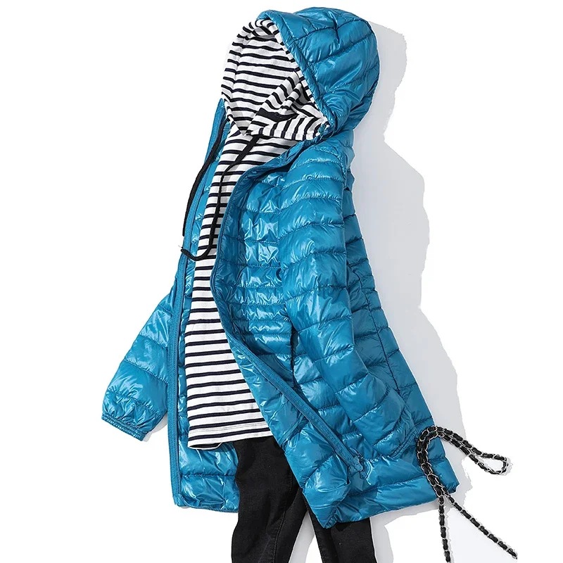0-10℃ Women Puffer Jackets Ultralight Duck Down Jacket 2025 Autumn Winter Portable Hooded Parka Coat Windproof Outwear 6XL 7XL
